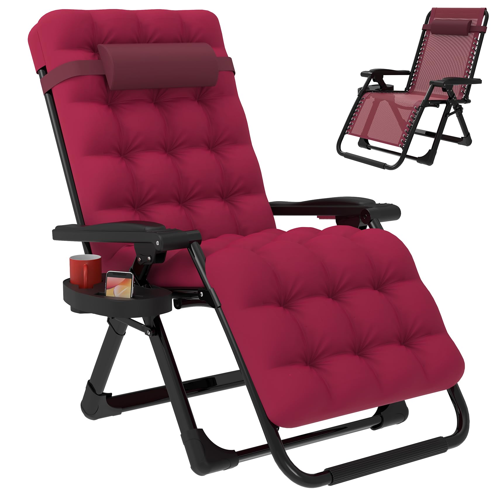 Photo 1 of ***NOT VERY STABLE*** Slendor Zero Gravity Chair, Folding Reclining Chair, Zero Gravity Recliner Chair w/Upgraded Lock, Cup Holder Tray & Headrest, Removable Cushion, Outdoor Indoor Patio Reclining Chairs, Wine Red
