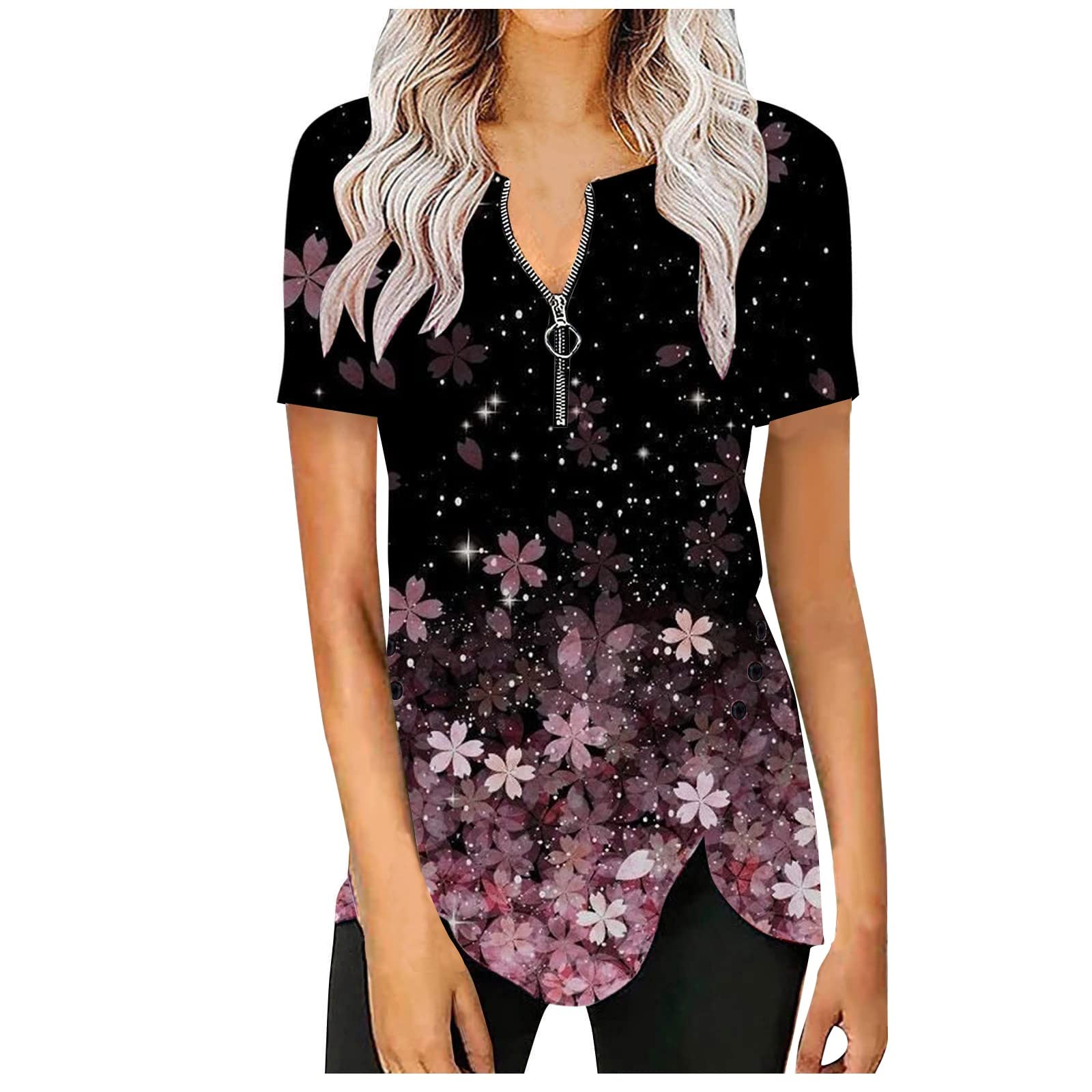 FlekmanArtWomen's Breathable Short Sleeve T Shirt Hide Belly Easter Printing Tops Classic-Fit Slim Fit Round Neck Blouses