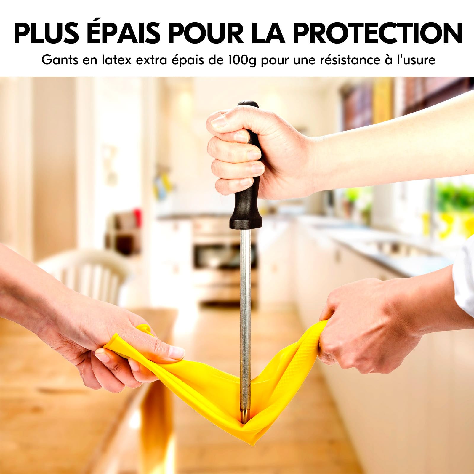 VGO... Gants de Nettoyage Ménagers Réutilisables, Gants de Vaisselle en Caoutchouc, Epaisseur Supplémentaire, Manches Longues (HH4601)