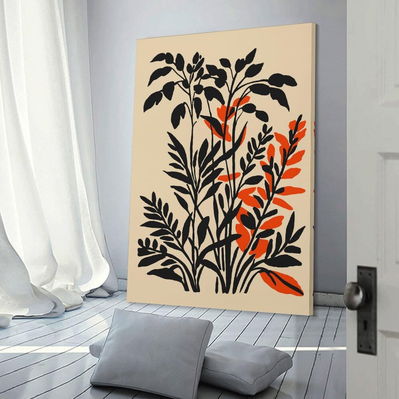Junmoney Floral Illustration with Black And Orange Decorative Canvas Print 24x36inch(60x90cm), for Gallery Wall Layouts in Home Or Office, Home Wall Art for Statement Displays