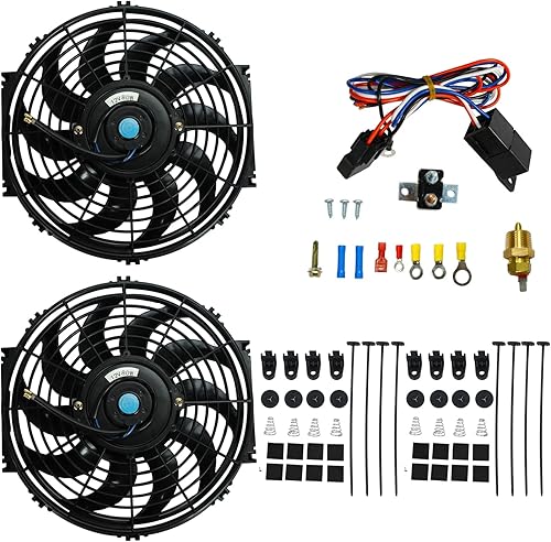 BLACKHORSE-RACING Ventiladores de refrigeración de radiador eléctrico universal de 12 pulgadas + relé de termostato y kit de montaje (2 piezas)