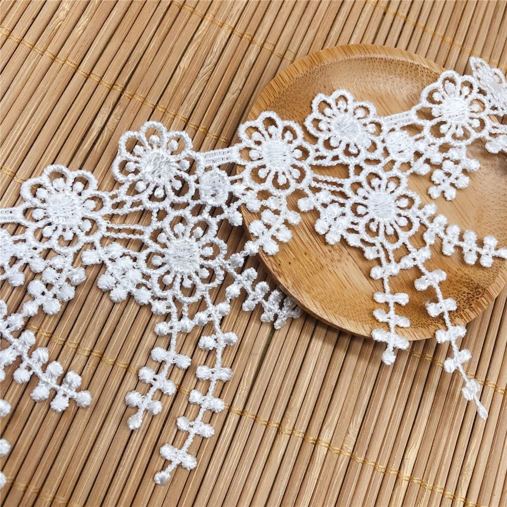 Générique Fleur Gland Dentelle Tissu Garniture Rubans Bricolage Couture À La Main Vêtements Rideau Vêtement Accessoires (Couleur : Noir, Taille : 8cm) (Blanc 8cm)