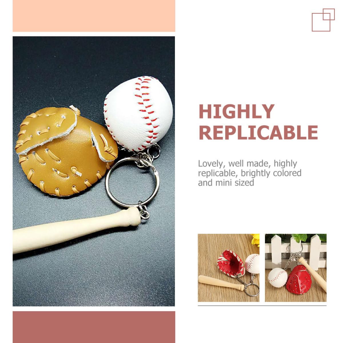 Portachiavi da Baseball Portatile, 6 Pezzi, Pu e Legno | Ciondolo Decorativo, Accessorio per Borsa e Cellulare, per Festa e Partita Sportiva