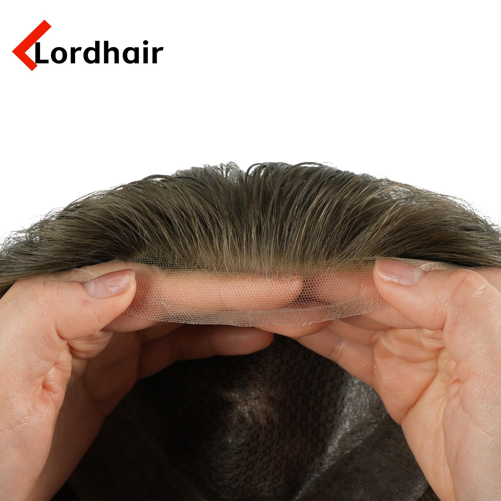 Lordhair Tupet bez węzłów, dla mężczyzn, skóra z prostym wstrzykiwaniem, system włosów ludzkich, rozmiar podstawowy 20 x 25 cm, lekka, średnia gęstość (#4ASH)