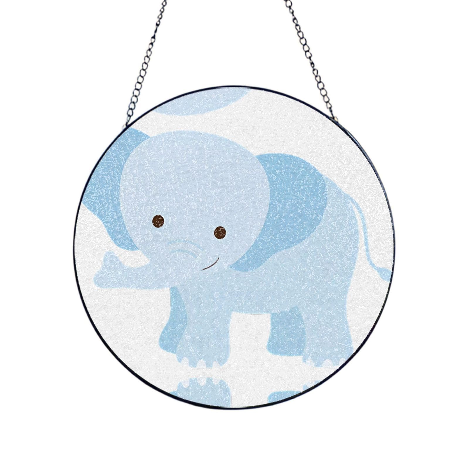 Phayah Elephant Baby Print Glass Window Hanging Round Suncatcher Glass Ornament Garden Wall Fence Decorations Indoor Outdoor 6in（15cm）