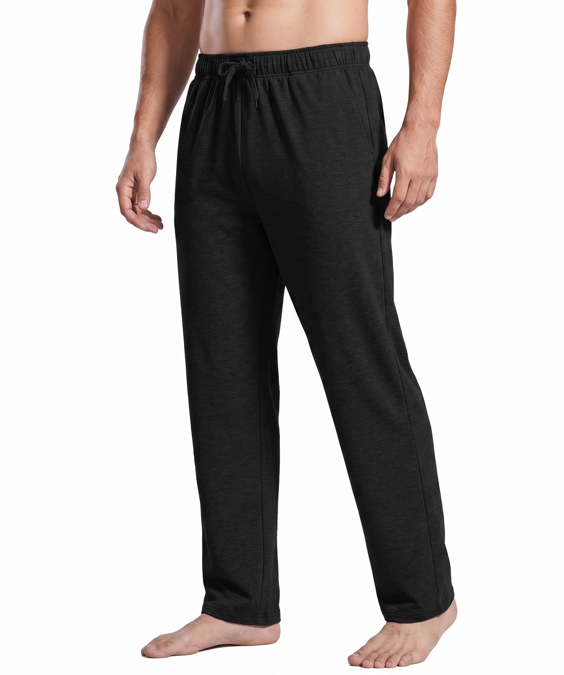PINSPARK Pantalones de chándal para hombre, de algodón, ligeros, cintura elástica con cordón, con bolsillos, pantalones de yoga, pantalones de casa, pantalones de ocio