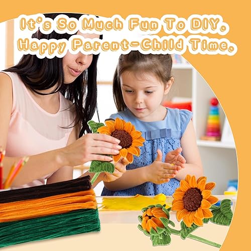 Miniatura 6 de 430 piezas de limpiadores de tuberías de felpilla para manualidades, limpiador de tuberías para manualidades, kit de girasoles con instrucciones