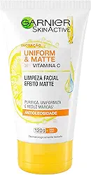 Garnier Uniform & Matte Sabonete Limpeza Facial Vitamina C Antioleosidade, Limpa Profundamente, Remove Oleosidade e Maquiagem, Efeito Matte, Reduz Marcas, 120g