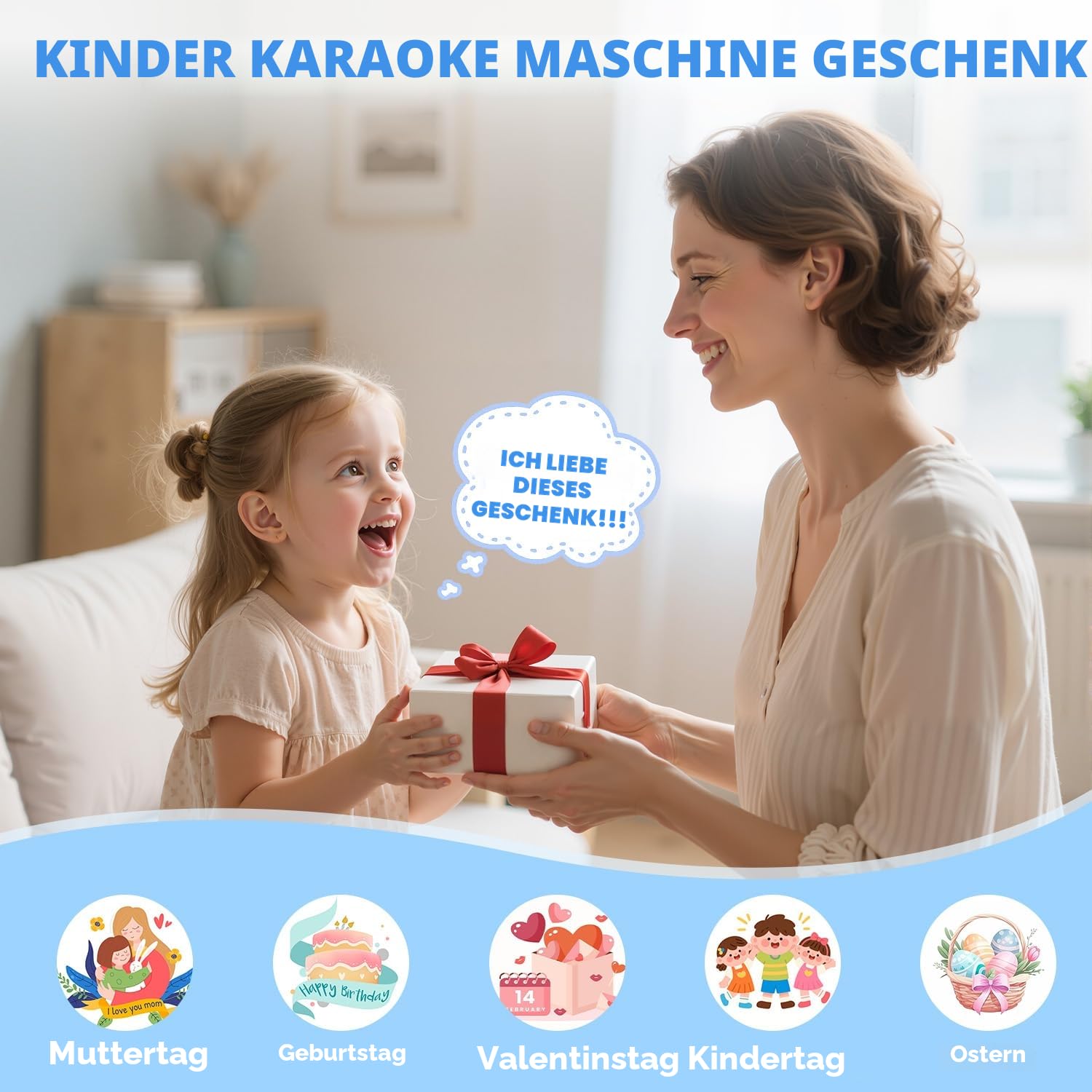 Karaoke Maschine für Kinder und Erwachsene, Kinderspielzeug für 3–12 jährige Mädchen Geburtstagsgeschenk, tragbarer Karaoke Maschine mit 2 Mikrofonen, Mädchengeschenk für Mädchen (Schwarz)