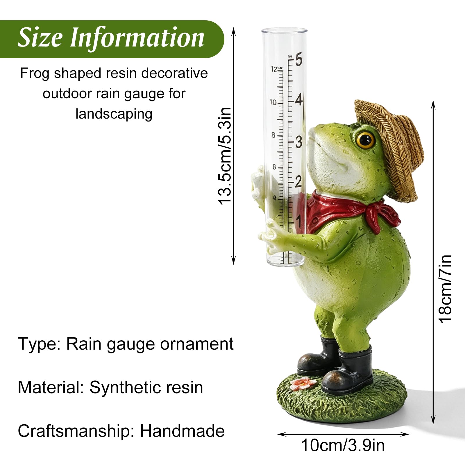 Pluviomètre de jardin grenouille – Pluviomètre de jardin avec verre doseur en verre, verre doseur de pluie, compteur d'eau de jardin, compteur d'eau de jardin, cadeau pour les amateurs de