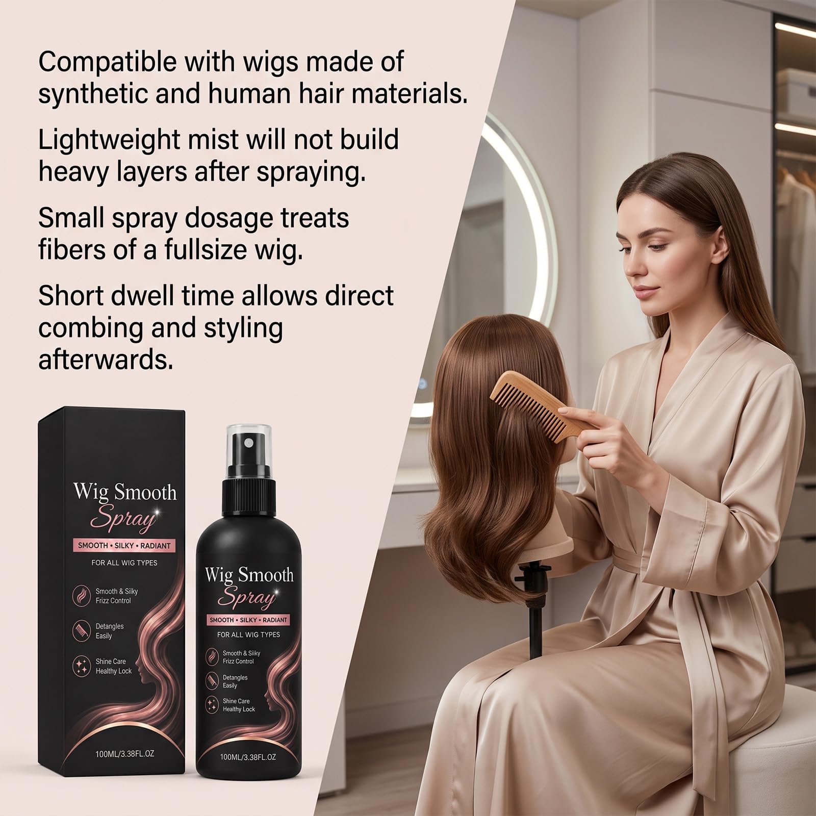 Spray Liscio per Capelli Sintetici e Umani, Spray Cura Parrucca Anti-Crespo per Capelli Morbidi Lucidi, Lasciare in Parrucca Condizionante Nebbia su Parrucche Secche Aggrovigliate (6PCS)