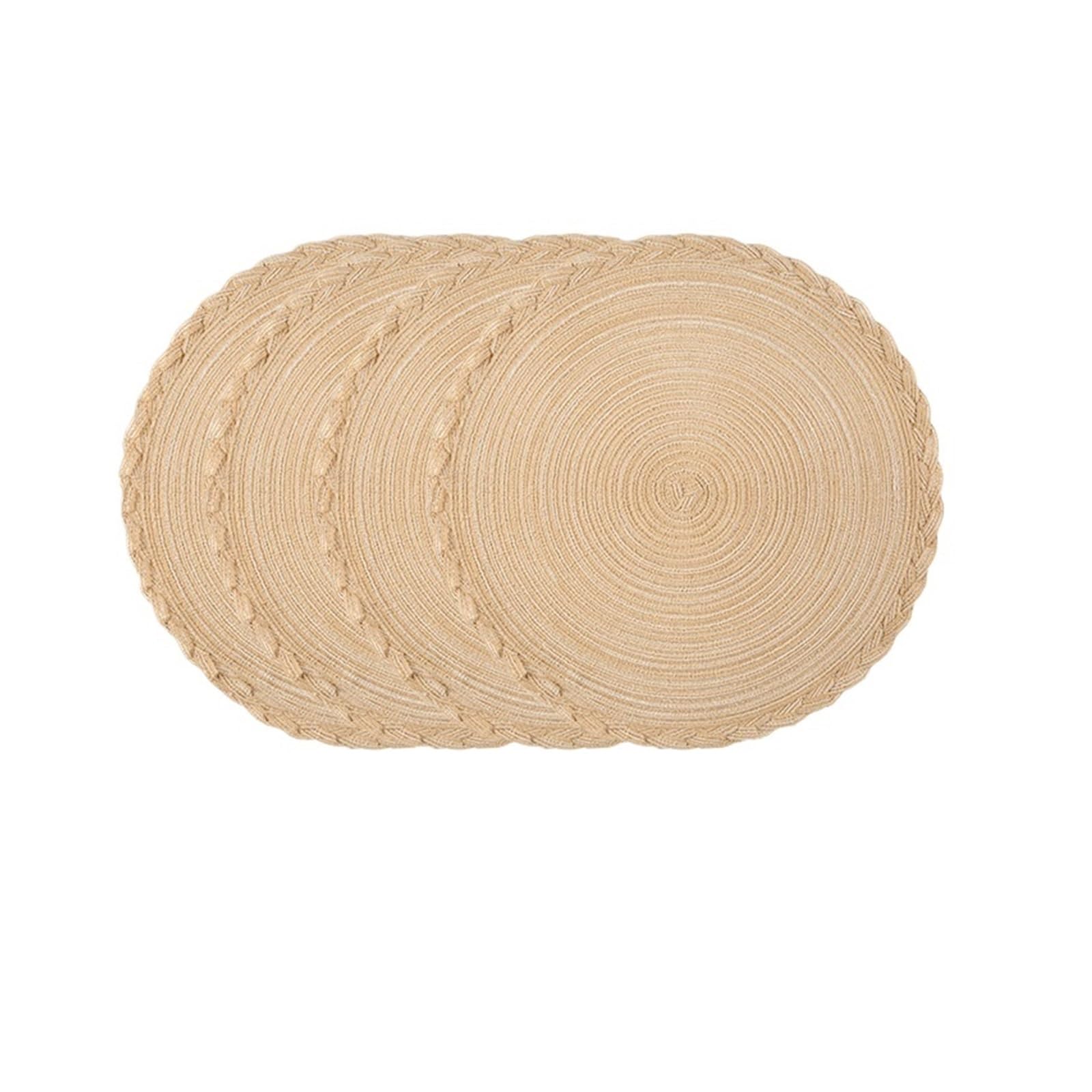 4pcs Round Placemats Cotton Woven Placemat Heat-Resistant Non-Slip Washable Table Mats For Dining(Light tan)