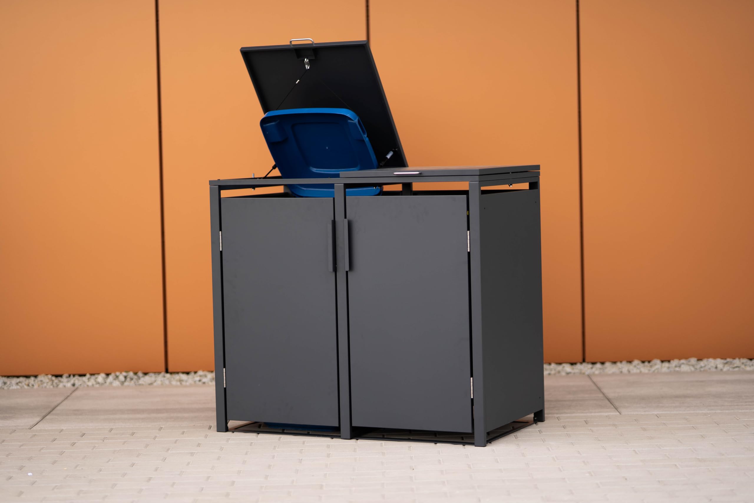 SMARTBOX 2er Mülltonnenbox für 120 l in Anthrazit - Premium Verkleidung Wetterfest & Korrosionsbeständig - Storage Cabinet Möbelschrank mit Gasdruckdämpfer Soft-Close Deckelseilzug Magnetverschluss