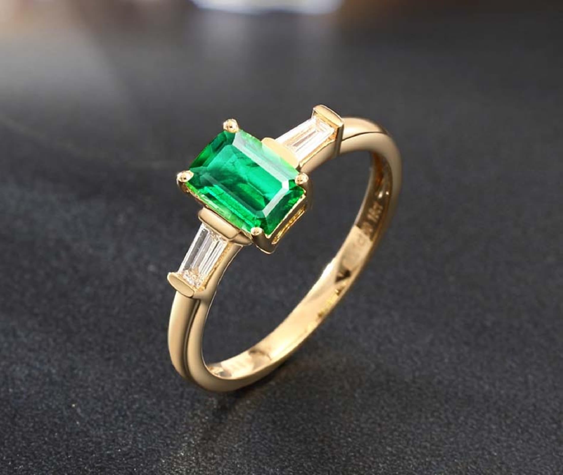 Wycian Ringe Frauen Verlobung Gold Ringe Frauen 18K Im Labor Hergestellter Smaragd Rechteck Größe 47 (15.0) Massiv, Nicht Plattiert Aktualisierung 3.0 für Damen Engagement Schmuck