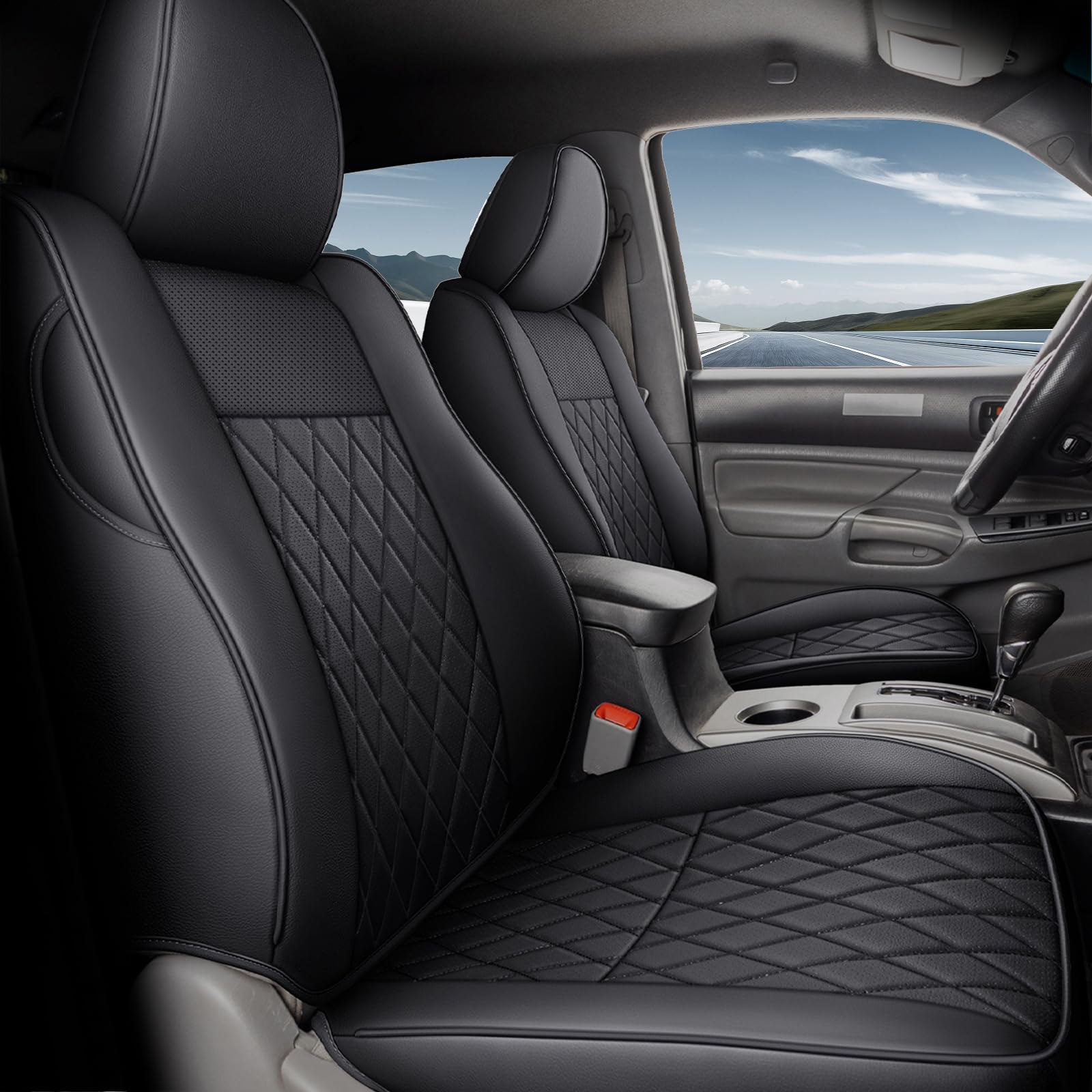 Juego completo de fundas de asiento Coverado Tacoma, de piel sintética, personalizadas para Toyota Tacoma 2005-2023, cabina doble, Prerunner SR5 Limited TRD Sport, color negro