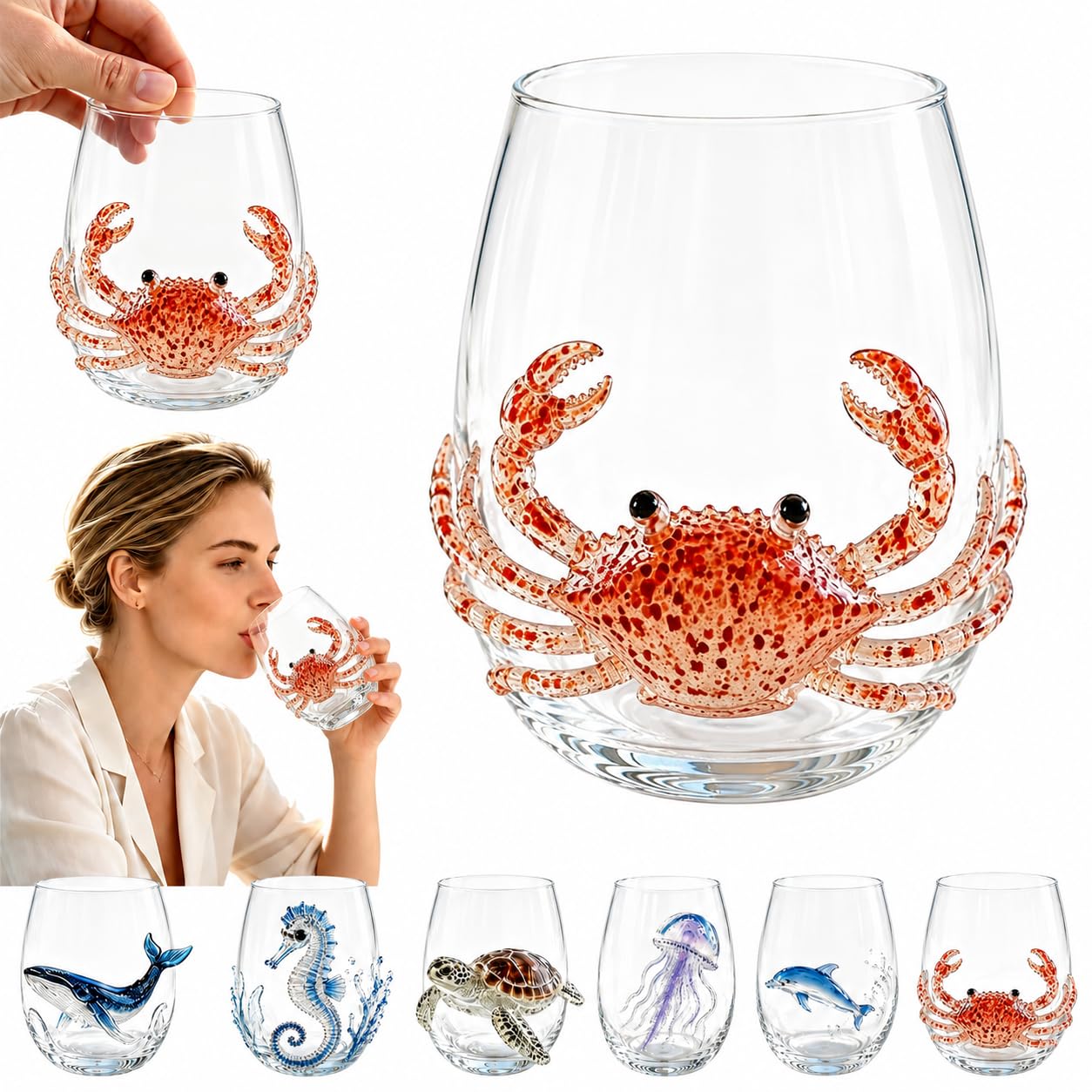 Artisanal Blue Ringed Octopus Glassware,3D Octopuses Stemless Wine Glasses,Handcrafted Marine Animal Bar Glass,Ocean Animals Borosilicate Tumbler,Coastal Home Decor Gift for Ocean Lovers
