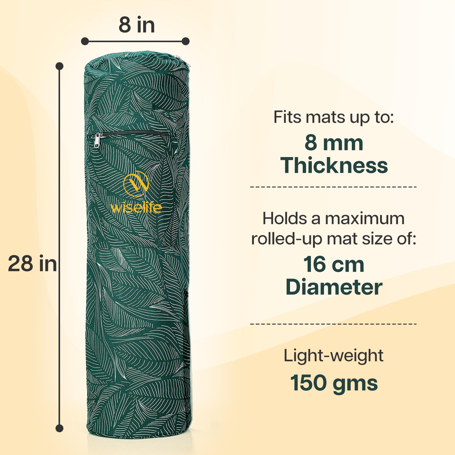 Wiselife Yoga Mat Bag Premium Carry Bag, Full Easy Access Zip, Multi Functional Storage Pockets & Adjustable Shoulder Strap Green Leaves 4