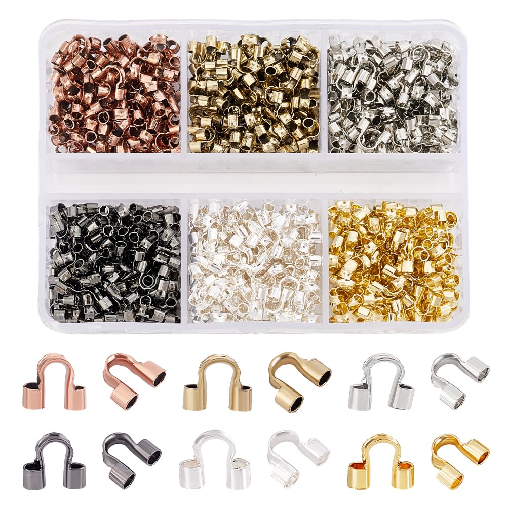 PH PandaHall 600pcs 6 Colours Brass Wire Guardian Cable Thread Protector U Shape Wire Guard Loops Horseshoe U-Shaped Clasp for Earring Bracelet Jewellery Making DIY Crafts 5x4x1mm