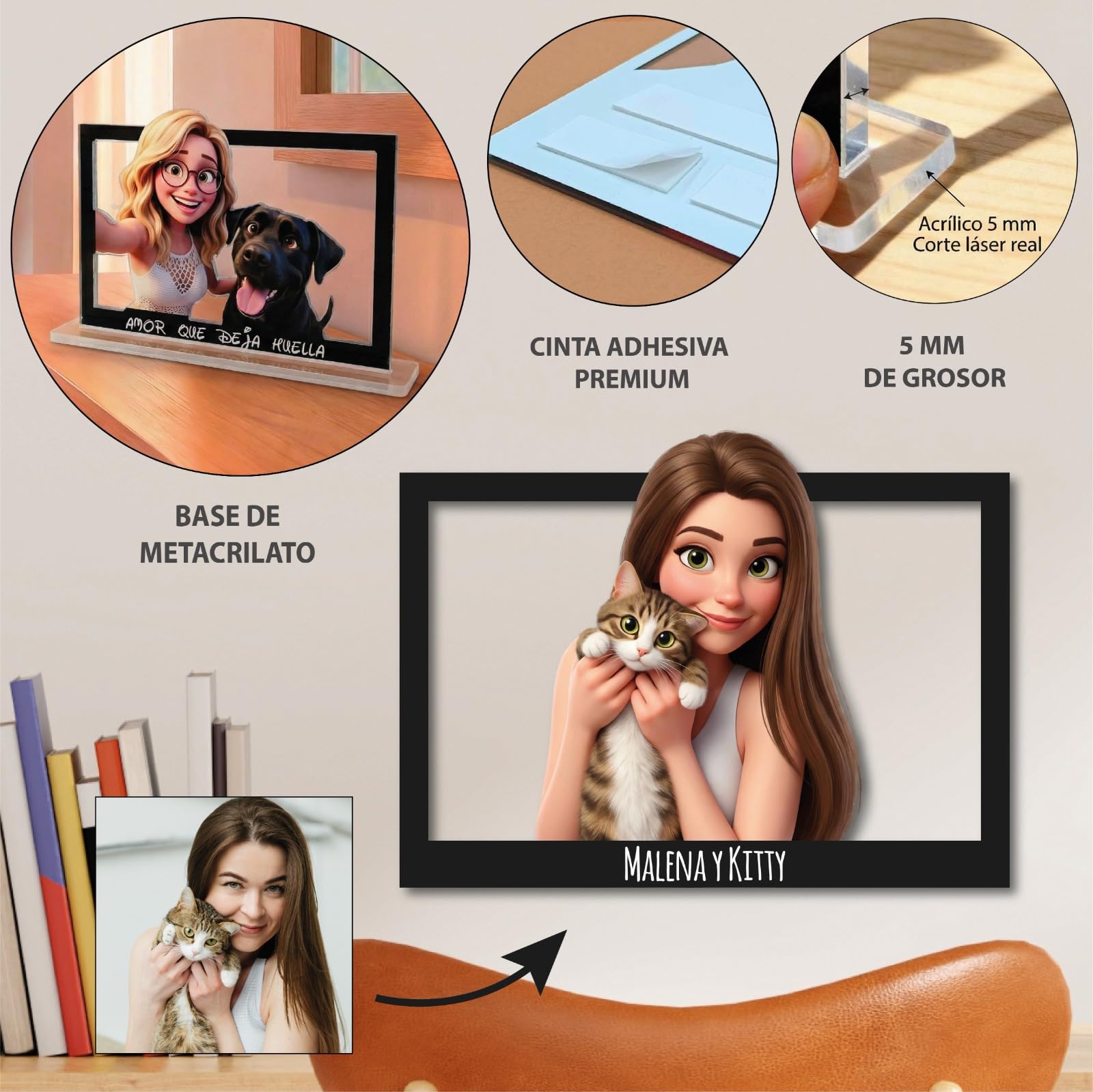 stargrafic Marco Acrílico Personalizado con Caricatura 3D – Foto Convertida en Ilustración Estilo Animación, Acrílico 5 mm Corte Láser, Soporte Incluido – Regalo Emotivo.(15 x 20 cm) - 4