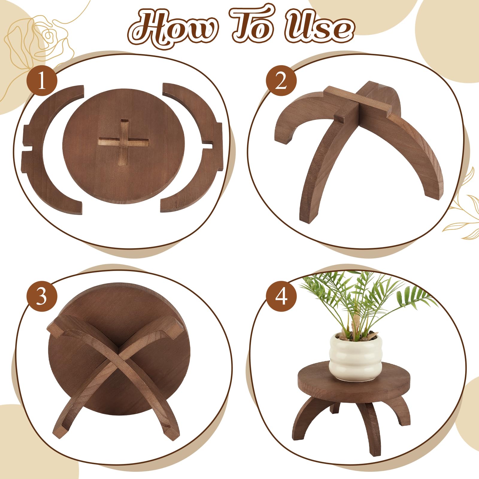 Lot de 4 supports courts en bois pour plantes