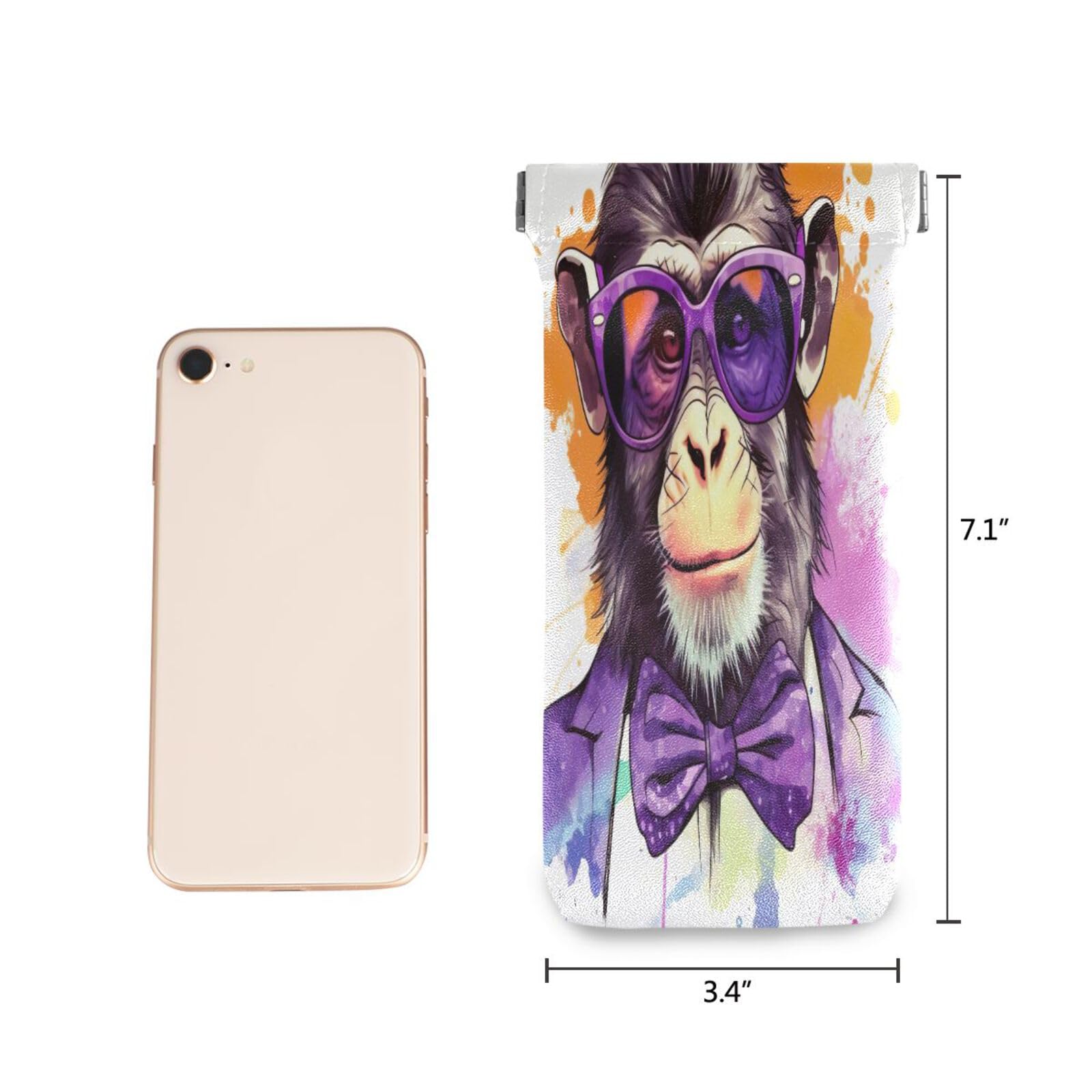 FLildon Watercolor Monkey Eyeglasses Pouch Squeeze Top Sunglasses Case Soft PU Leather Eyeglass Bag for Men Women