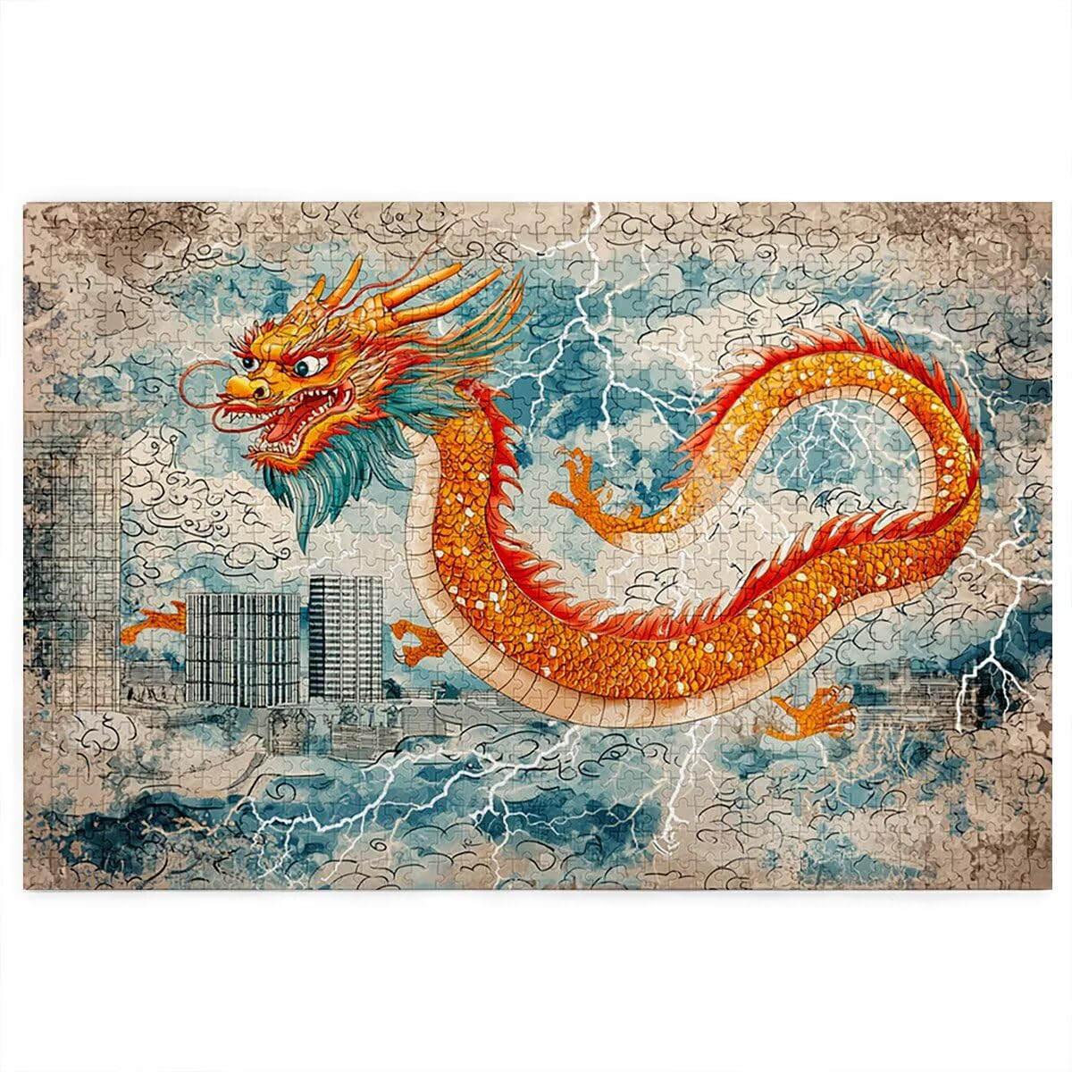 Puzzle 1000 sztuk dla dorosłych, Dragon Puzzle 1000 sztuk Retro Puzzle dla dorosłych z pudełkiem, wymagające puzzle na dekoracje świąteczne prezent dla kobiet, zdjęcia nowoczesny salon dekoracja Q-63