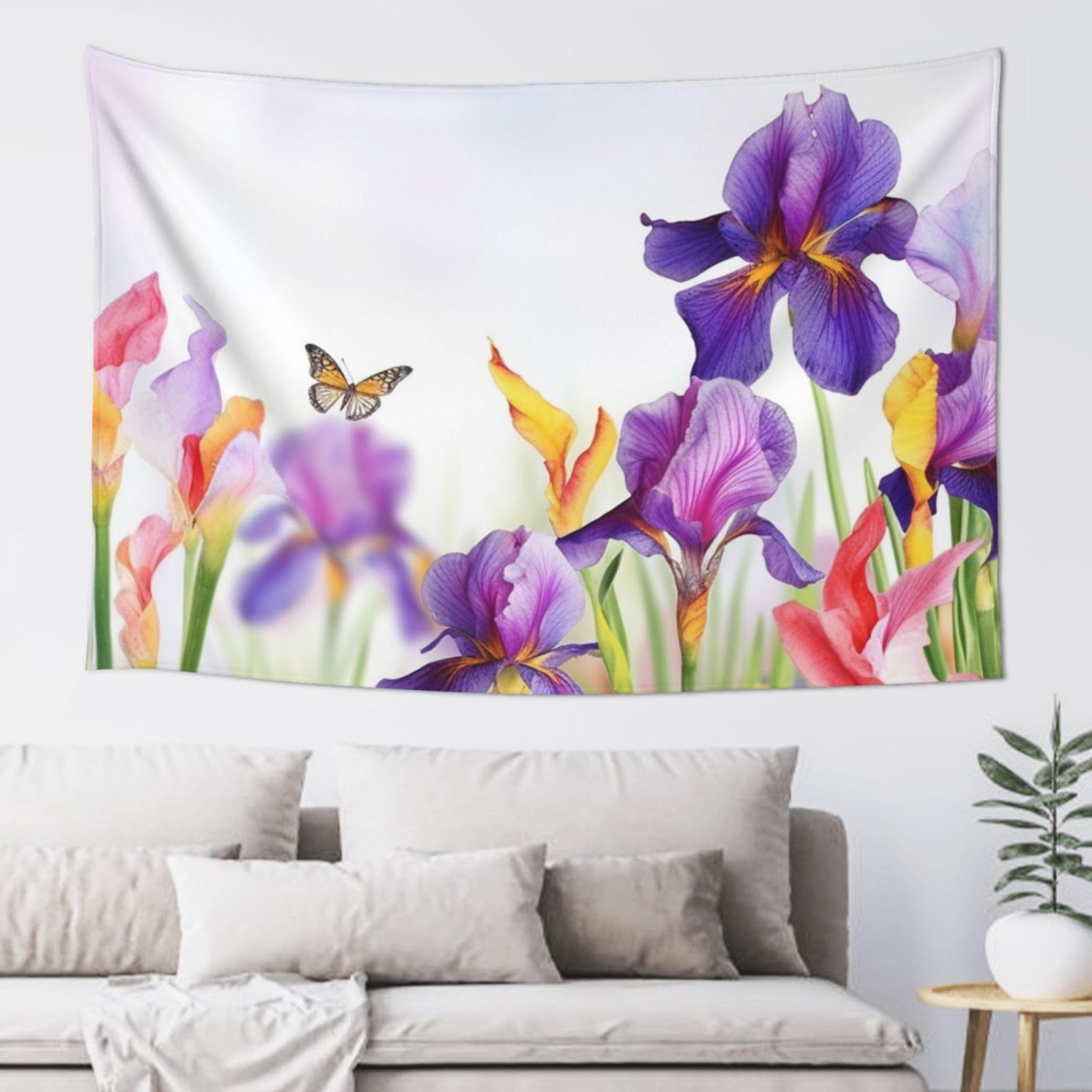 Fodpand Black Iris Flower Butterfly Tapestry Dorm Decor, Wall Backdrop Aesthetic Tapestries Hanging Banner For Bedroom, Modern Wall Art Poster Blanket, Home Decor Wall Tapestry 60"X40"