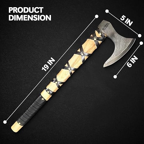 Miniatura 2 de Hacha vikinga de acero al carbono, hacha con funda de cuero, hacha de supervivencia para acampar al aire libre Tomahawk | Hoja de acero de alto