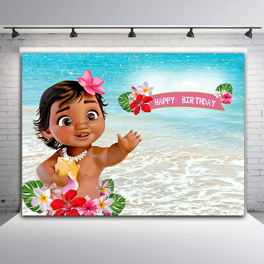 Amazon Com Baby Moana Backdrops Photography Theme 1st Happy Birthday Party Banner Decoration Blue Sea Photo Backgrounds Tropical Summer Baby Shower Vinyl 5x3ft Photo Booth Props Cake Table Decoration Camera