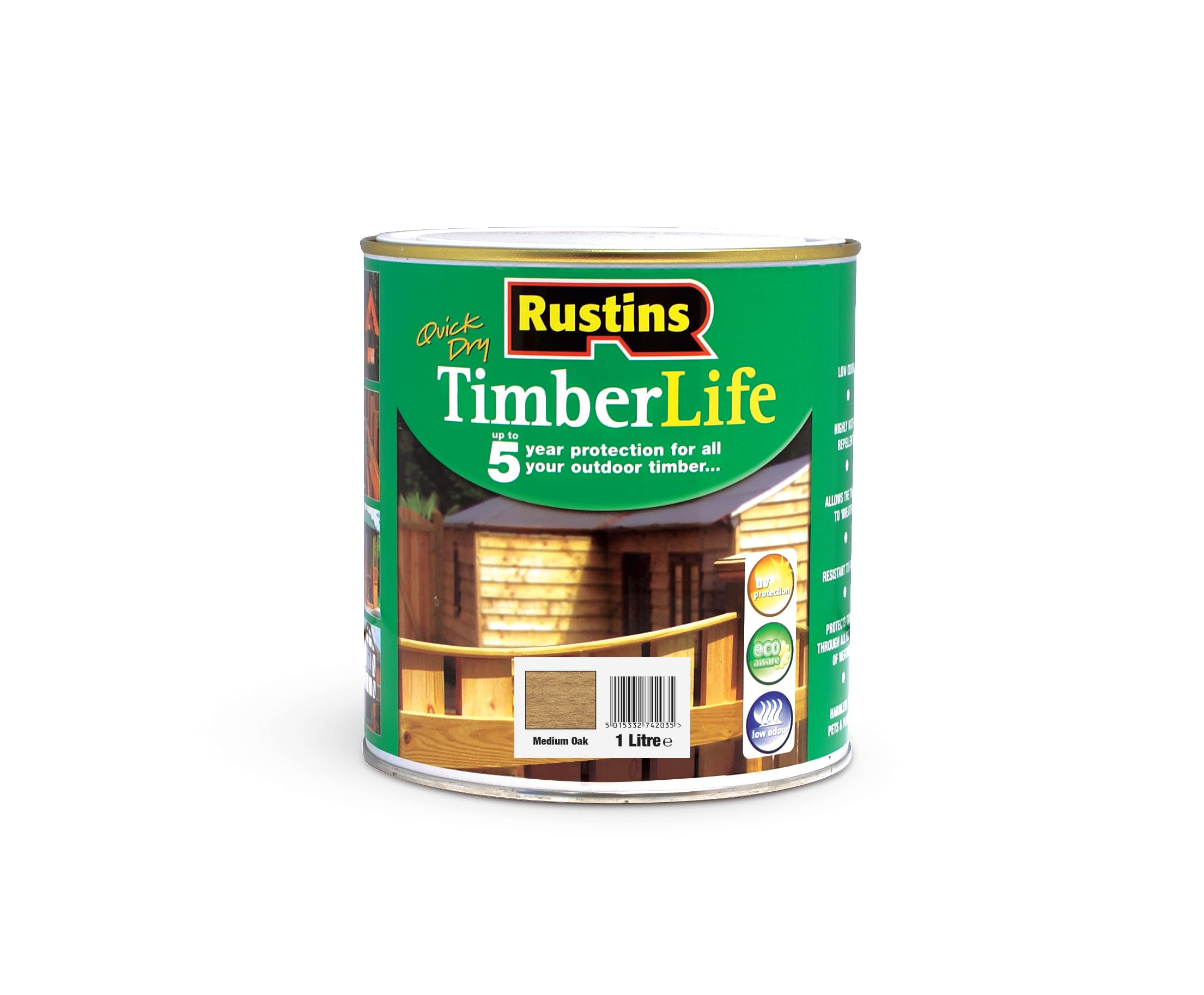 Rustins TLMO1000 1L Timberlife Medium Oak, Brown