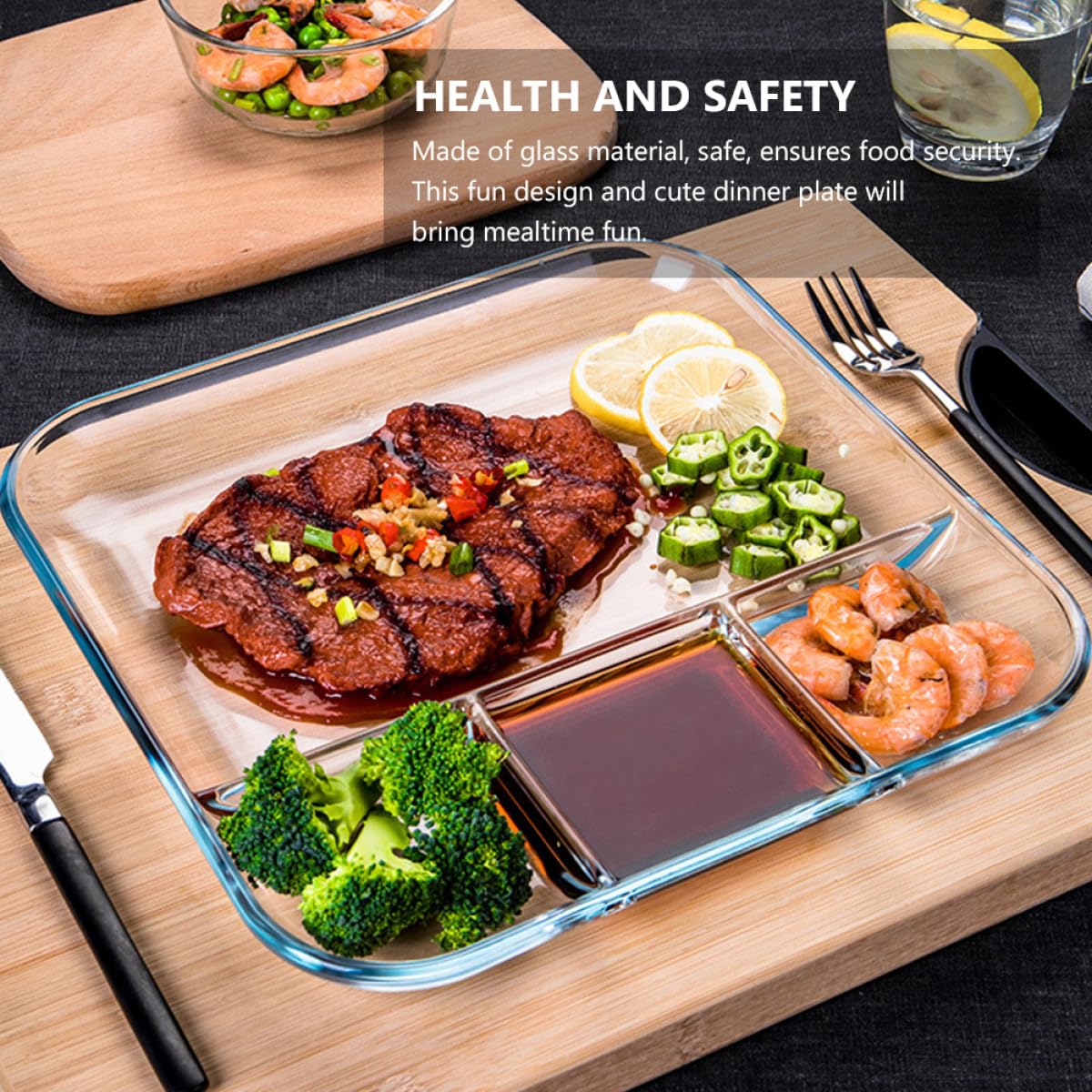 Toyvian 1pc Plateau-repas Compartimenté en Verre Trempé Carré Résistant la Chaleur, Assiette de Collation Solide pour Usage Domestique