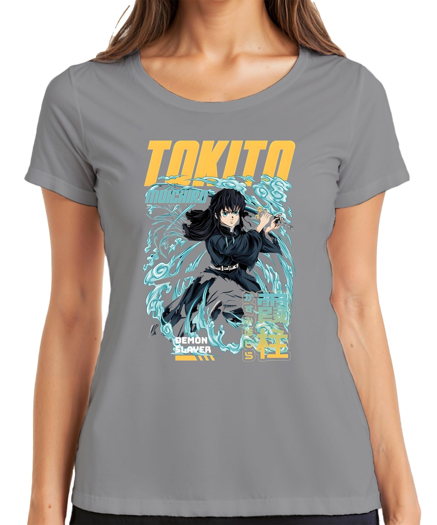 Demon Slayer Tokito Muichiro Mist Hashira Fog Sword Gift Women's T-Shirt, gray, S