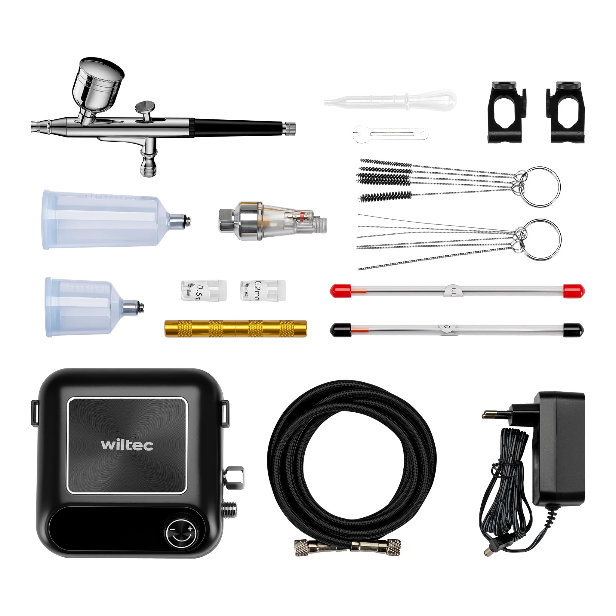 Wiltec HS-A9K Kompressor Set 1,5 bar Autostop, Airbrush Set inkl. verschiedener Düsen, Kompressor Zubehör Set 12 V, Druckluft Kompressor mit Air Brush