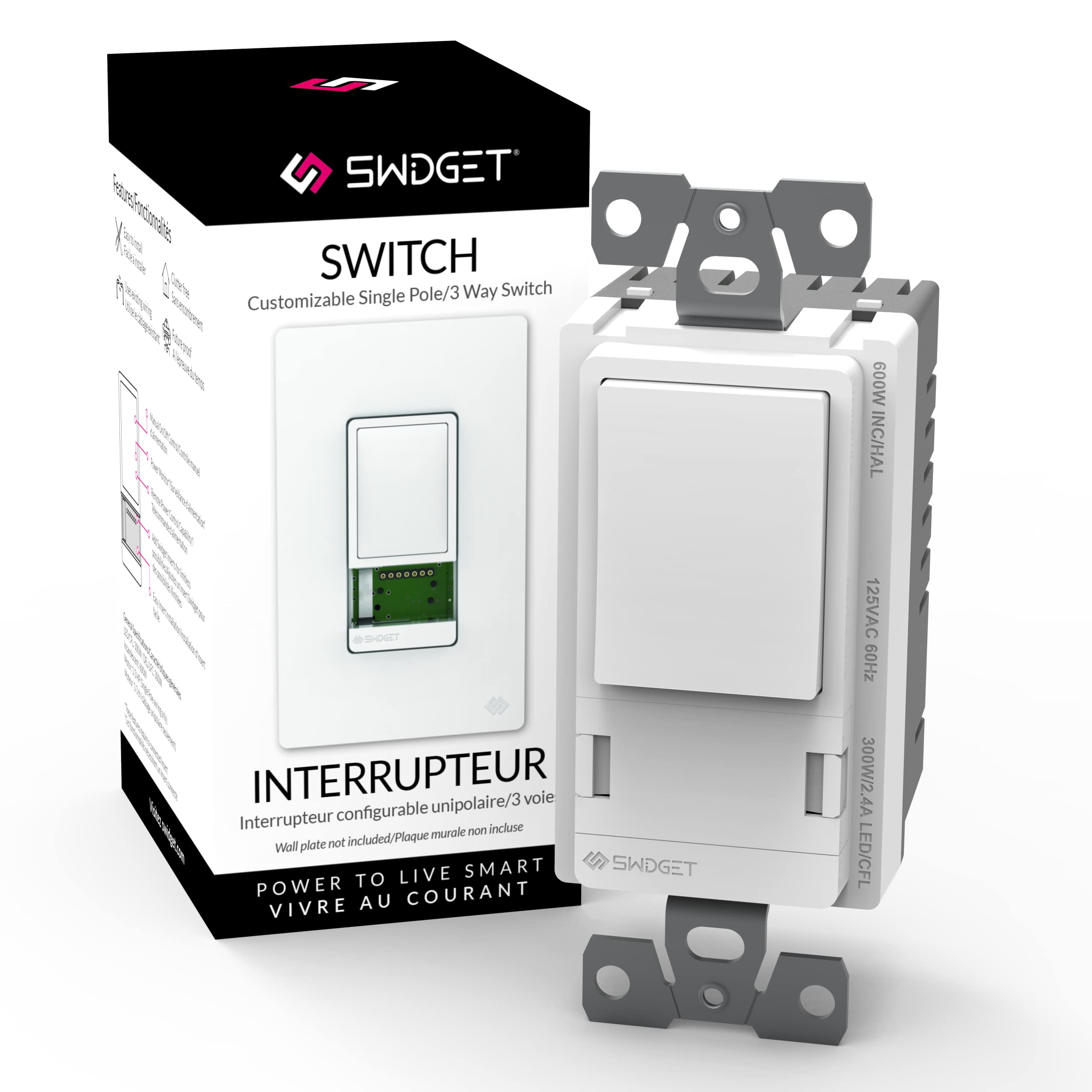 Smart-Ready Switch - 1P/3way - Pair with a Swidget Smart Insert (sold separately) for remote control, additional functionality & real time power monitoring. Works with Alexa, Google Assistant