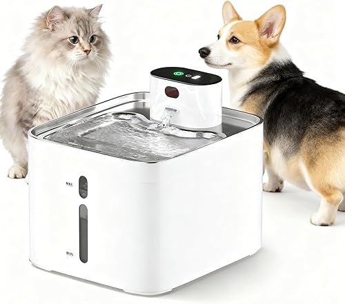 Fuente de agua para gatos de acero inoxidable, fuente para gatos con batería de 5000 mAh, fuentes de agua inalámbricas de 148 oz4.2 L para