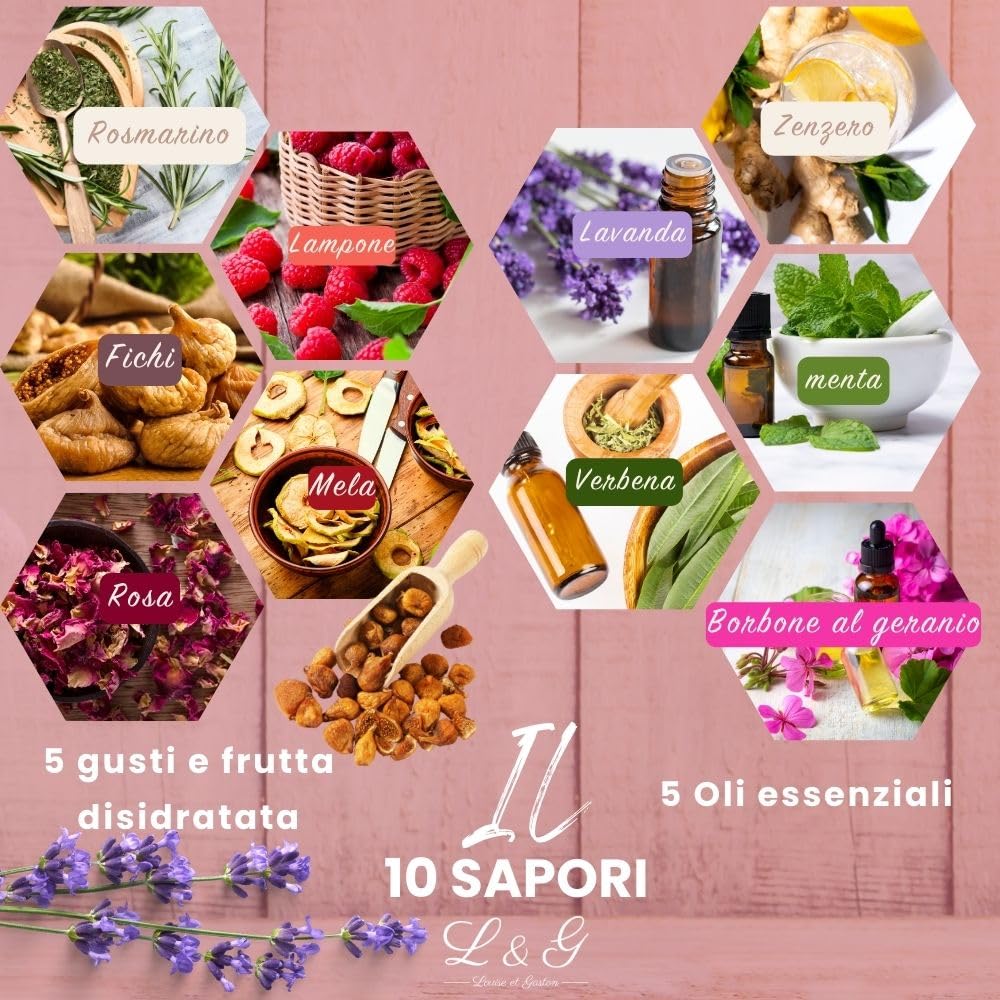L&G® - Set tè per la preparazione e degustazione - Honeybush, Rooibos, Sancha Green, Maté - Infusori inclusi - Regalo DIY Natale, compleanno - Made in France - Ingredienti e accessori di qualità