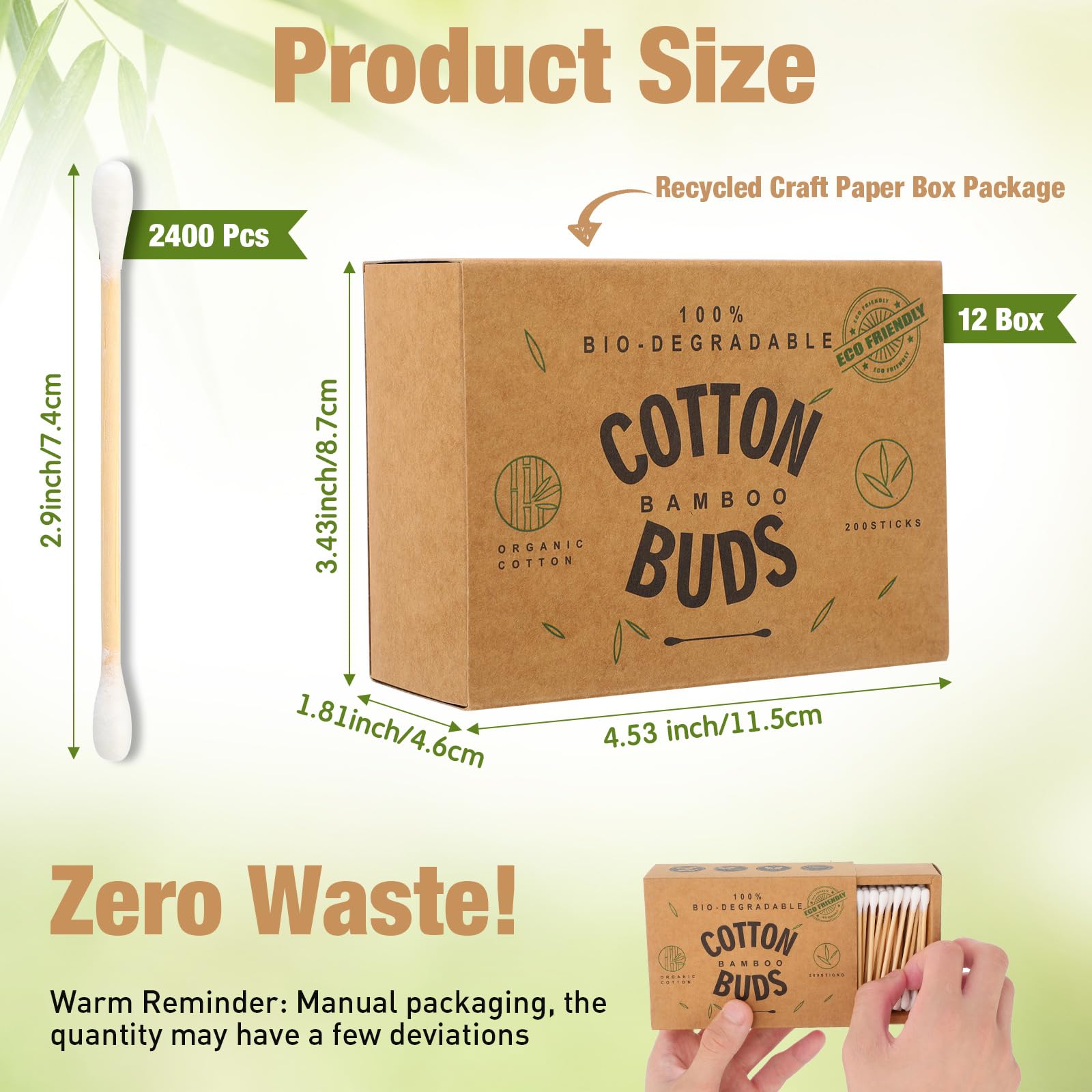 Threlaco 2400 Count Bamboo Cotton Swabs Bulk Wooden Cotton Buds Double Tipped Ear Swabs with Drawer Box for Ear Wax Removal, Makeup, Cleaning, Personal Care, Art & Craft