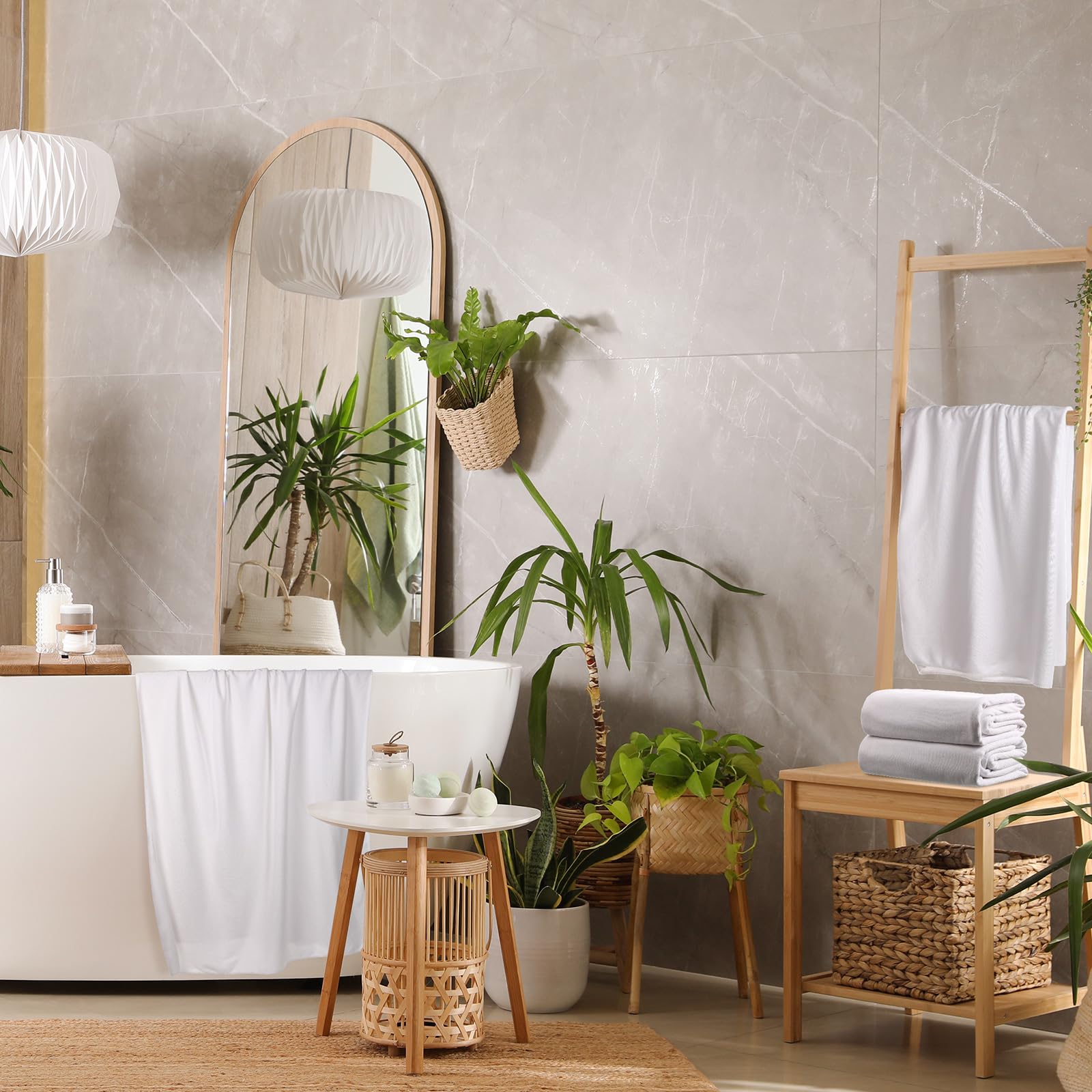 2 toallas de baño de gran tamaño, 40 x 80 pulgadas, toallas de baño gigantes de microfibra ultra suave, toallas de ducha absorbentes de secado rápido para spa, campamento, playa (blanco) 6