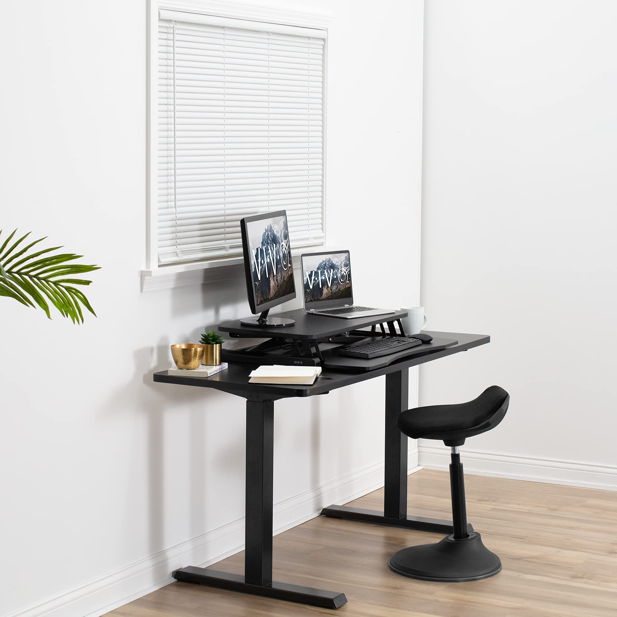 VIVO 32 inch Desk Converter, Height Adjustable Riser, Sit to Stand Dual