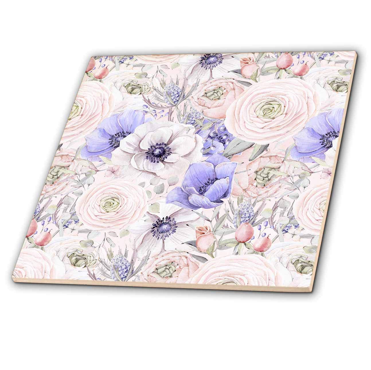 3dRose Ceramic Tile - Watercolor Retro Pastel Anemone Flower Pattern (ct_293226_1)