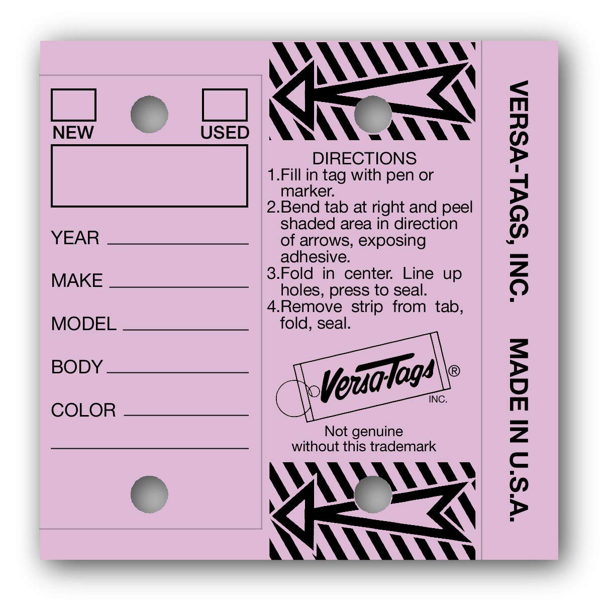 Versa-Tags Genuine Key Tags (Half-Pack) 125 Key Tags & Key Rings per Box (Lilac)