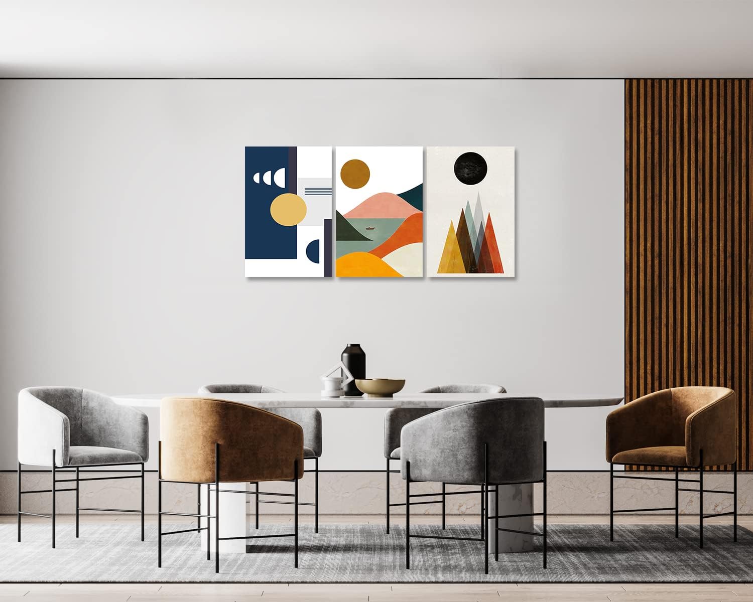 Boho Wall Art for Living Room 3 Piece, Modern Abstract Canvas Wall Art Landscape Sun Moon Mountains Wall Art Canvas Prints Pictures Paintings for Bedroom Home Office Wall Decorations (12"x16", framed)