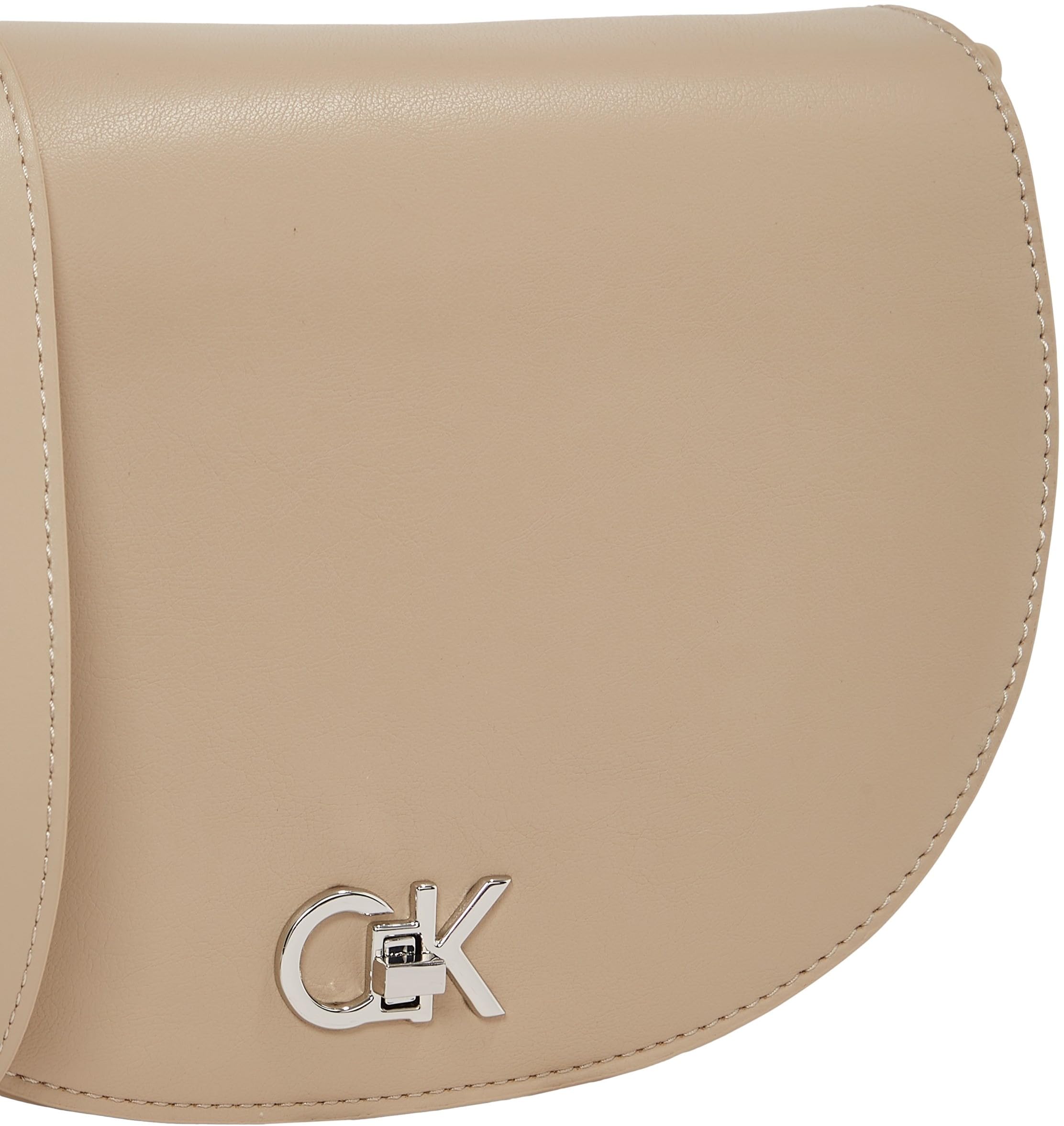Calvin Klein Bolso bandolera Mujer Saddle Bag con cierre giratorio, Gris (Crockery), Talla Única