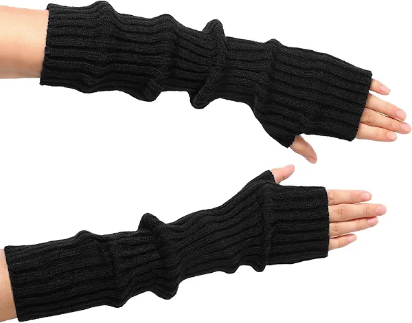 Women's Long Fingerless Gloves Stretch Arm Warmers Fashion Knit Arm Sleeves for Women Thumb Hole Stretchy Gloves