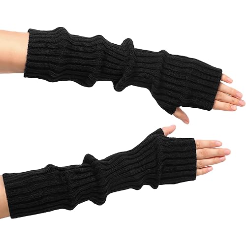 Arm Warmers - 2/1 Pairs Women's Long Fingerless Gloves Fashion Stretch Knit Arm Sleeves for Women Thumb Hole Stretchy Gloves