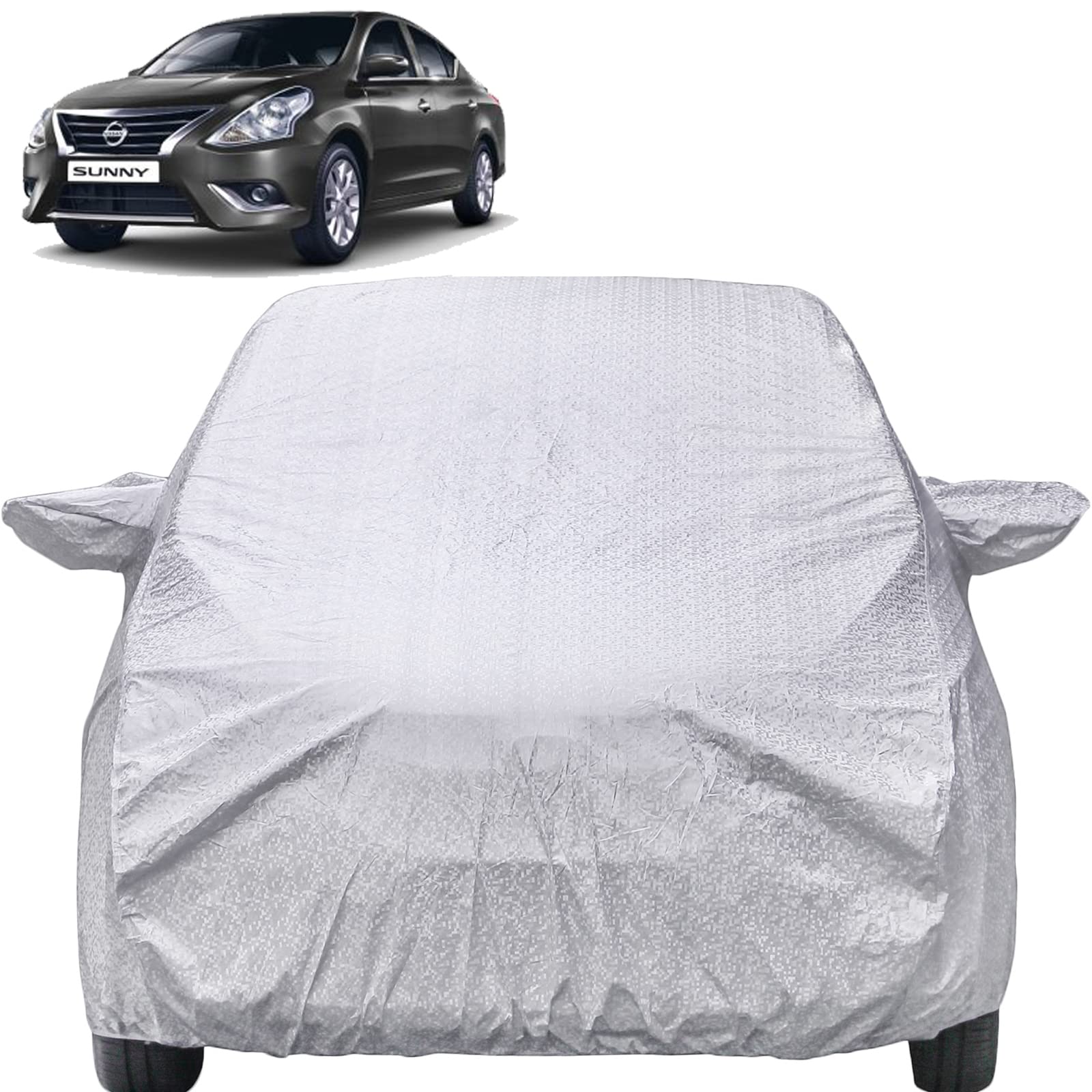Autofact Waterproof Car Body Cover Compatible with Nissan Sunny (2011 to 2014) with Mirror Pockets (Shinning Silver)