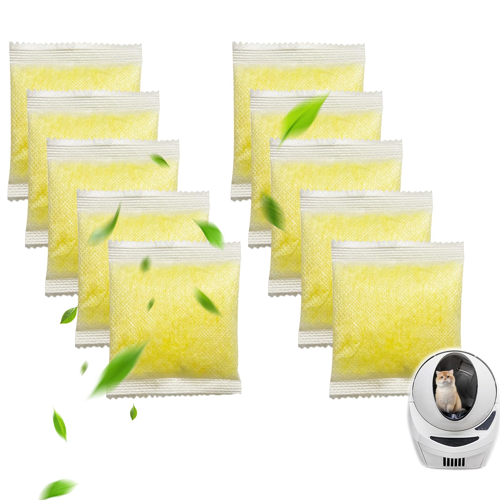 10 PCS Cat Litter Deodorizer Refills Compatible with Whisker OdorTrap Pod,Odor Remover Refills for Litter-Robot 4 Waste Bags & Litter-Robot 3 Waste Drawer, Litter Box Odor Eliminator (Lemon)