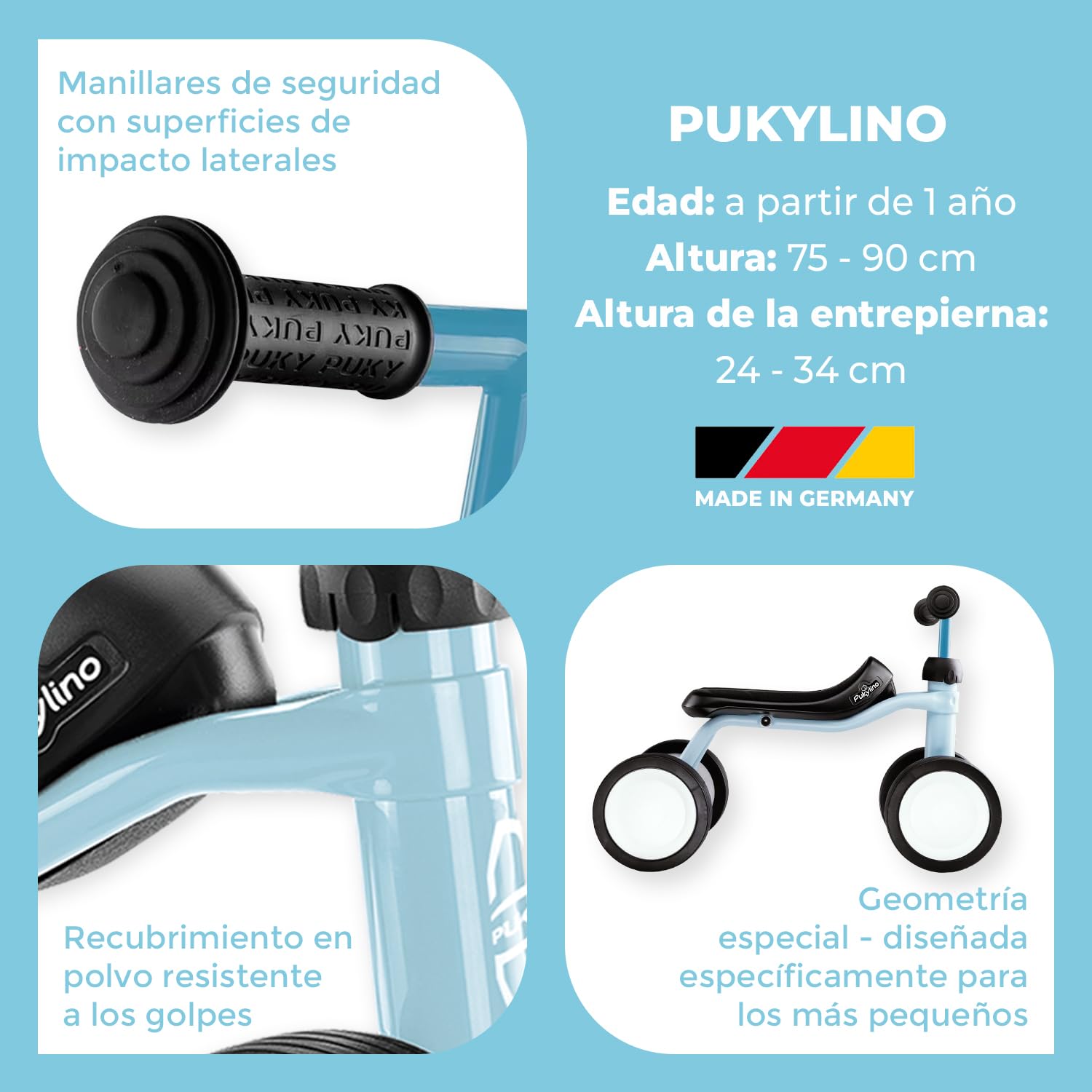 PUKY PUKYLINO Azul | Juguetes niños 1 año | Vehículo Interior bebés | Andador correpasillos | Juguete ergonómico con empuñaduras Seguridad | Recubrimiento Resistente | Ruedas silenciosas Float