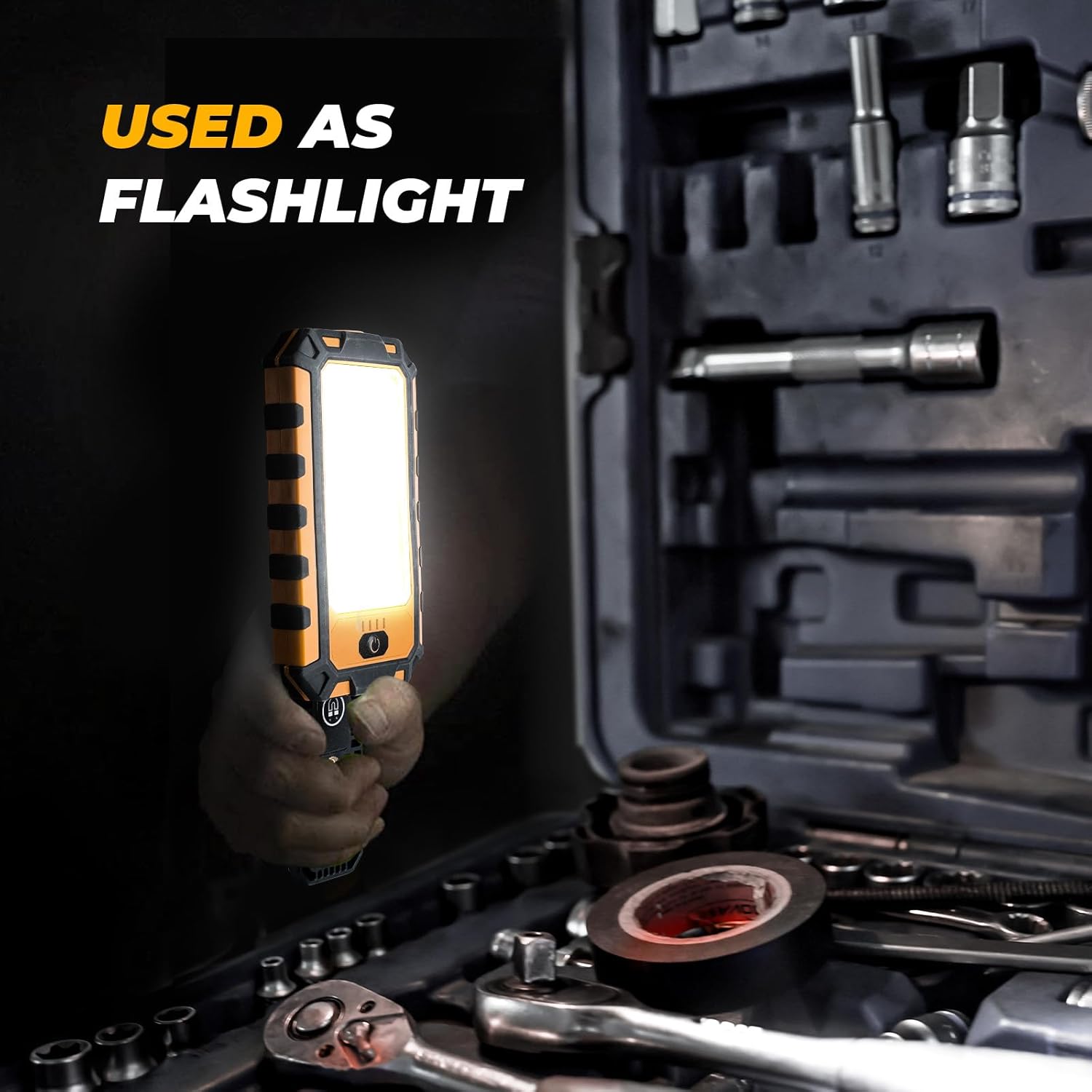 2Pack LED Work Light, 1500Lumens Rechargeable Magnetic Flashlight Rotatable Mechanic Light with Hanging Hook Job Site Lighting, Portable Worklight for Repairing Working Camping Hiking - Image 7