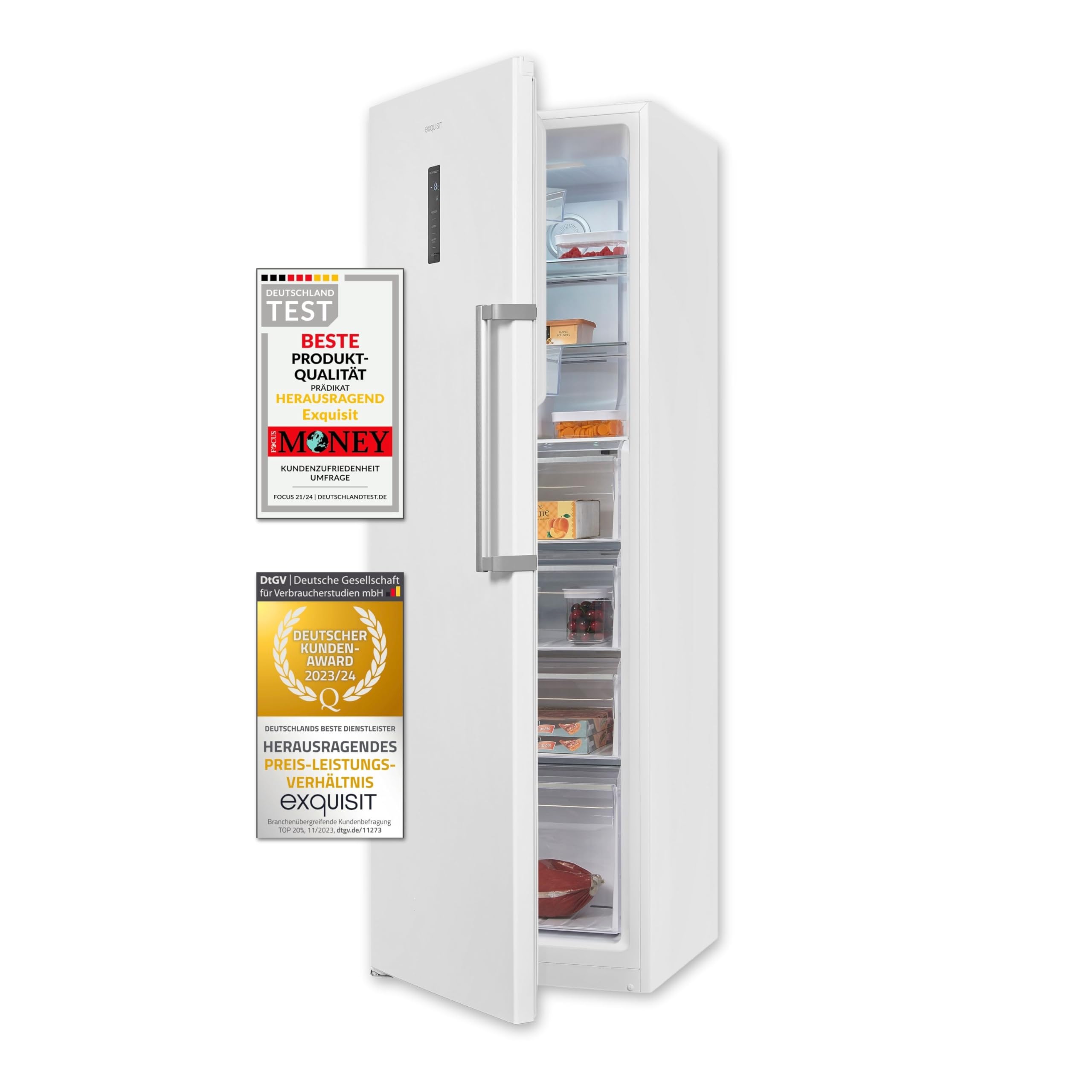 Exquisit NoFrost Congelador GS295-NF-H-040D, color blanco, capacidad 274 litros, alarma, ancho 60 cm